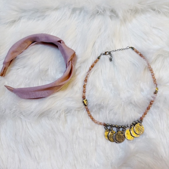 Urban Outfitters Jewelry - ᴘɪɴᴋ ᴄᴏɪɴ ɴᴇᴄᴋʟᴀᴄᴇ ᴀɴᴅ ʜᴇᴀᴅʙᴀɴᴅ ꜱᴇᴛ